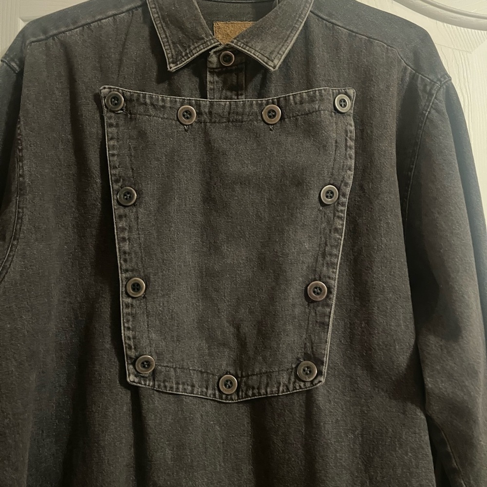 Black denim Military type  shirt with front panel- used a few times